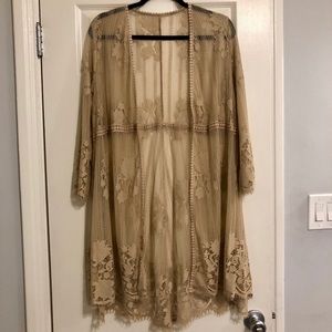 ‼️SOLD‼️ Taupe Crochet Lace Kimono